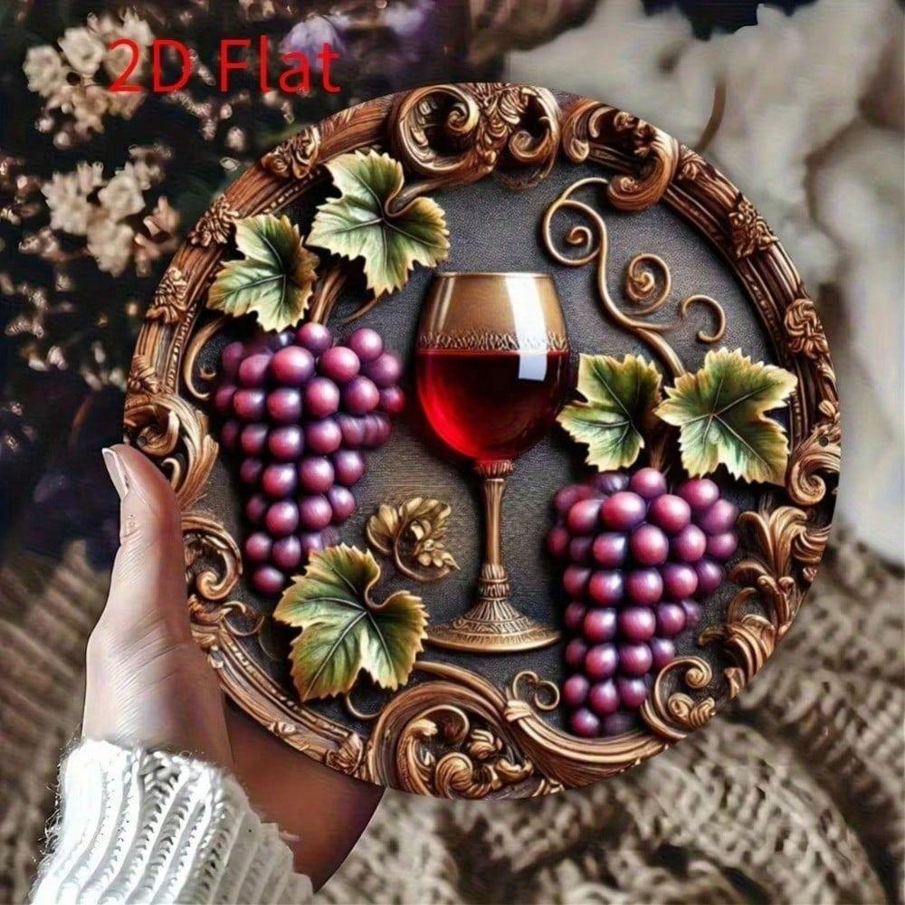 Vintage Metal Poster Wine Grapes Wall Art Red Vine Leaves Home Decor Garden
