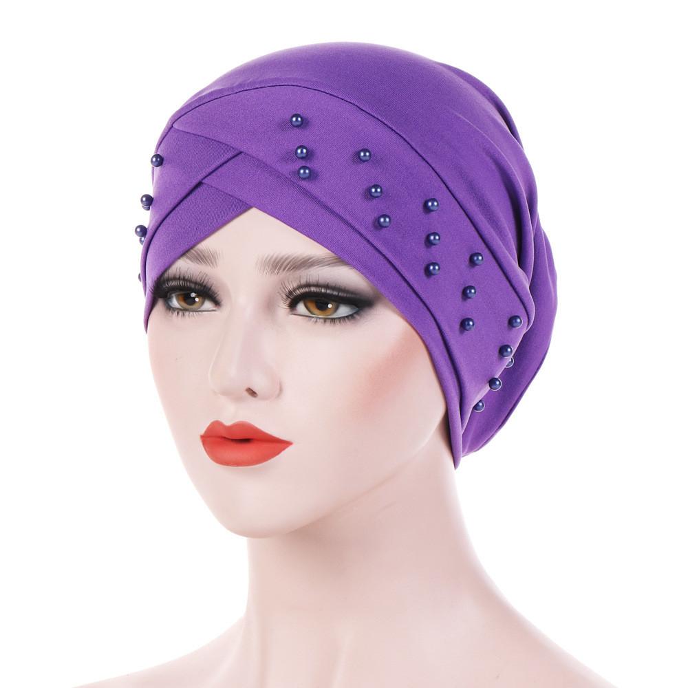 Knitted Crossed Forehead Indian Beaded Turban Hat For Summer Winter Fall Spring Style A