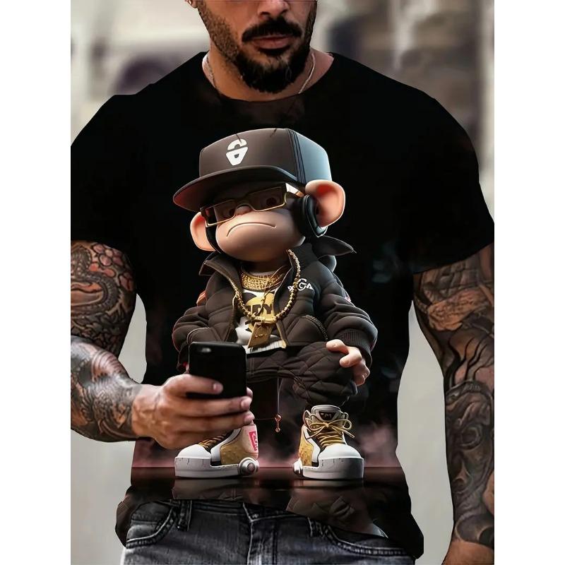 3D Cartoon Style Monkey Pattern Print T-shirt For Men/Women Hip Pop Trend Short Sleeve T shirt Top Summer Street Personality Tee