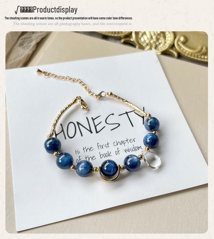 Adjustable Kyanite Crystal Bracelet for Women – Natural Blue Beaded Gift