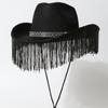 Halloween European and American fashion versatile holiday party party rhinestone decorated cowboy hat personalized fringed chain performance