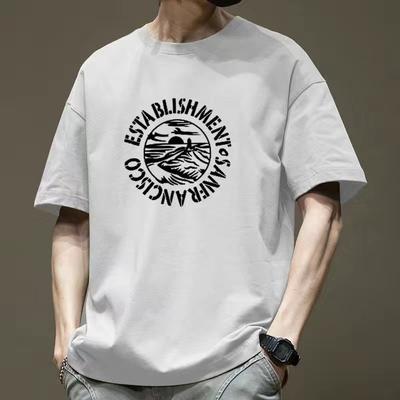 Summer Pure Cotton Short Sleeved T-shirt Printed Round Neck Loose and Versatile Men's Short Sleeved T-shirt