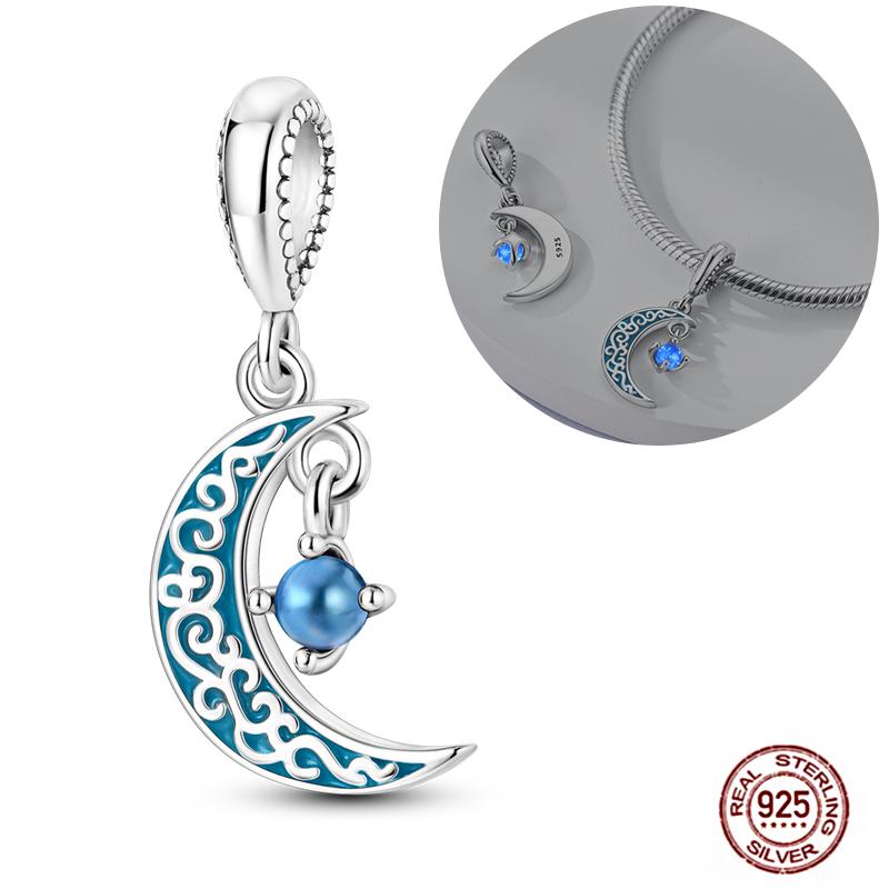 Round Clip Charms Plata Shining Moon Star Char Copper Spacer Clasp Fit Original Bracelet Glow Safety Chain Beads Diy Jewelry