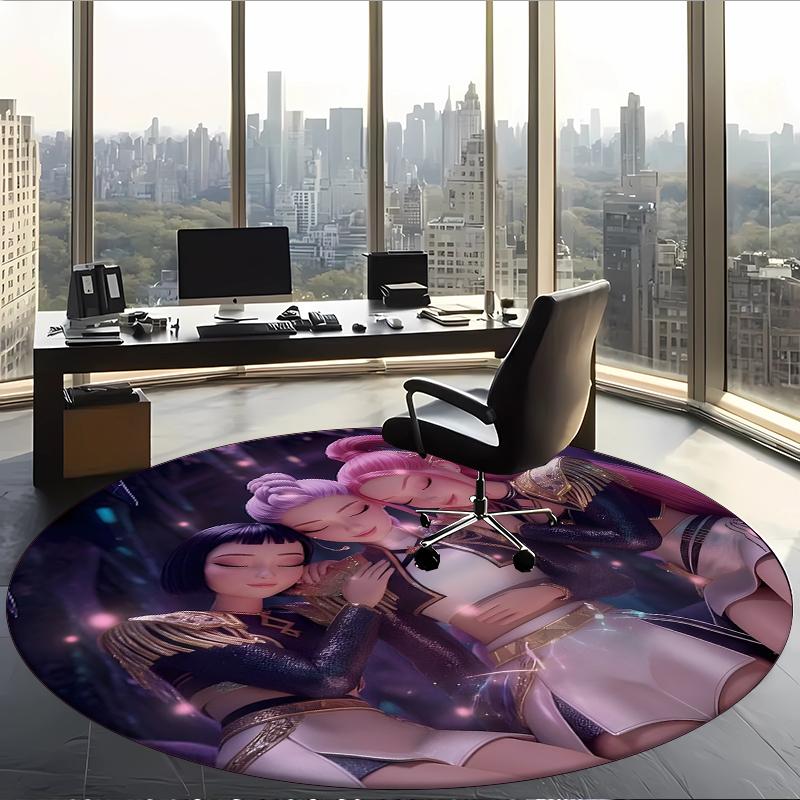 Huntrix (204) Round Office Rug Decorative Floor Rug for Office Bedroom Living Room and Home Space
