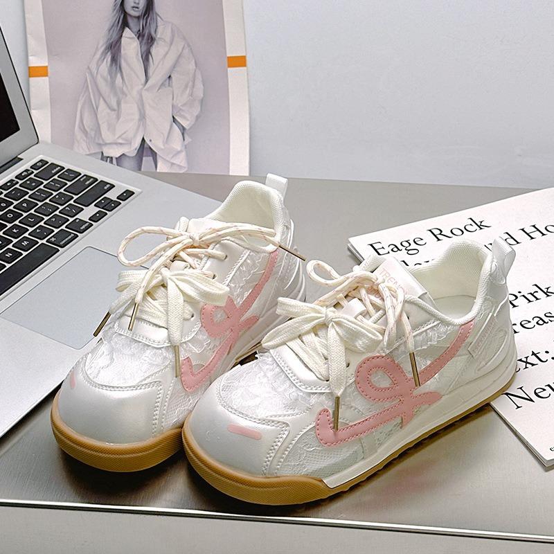 9 Spring and summer new mesh women's versatile breathable casual sports shoes floral dark pattern fashion white shoes