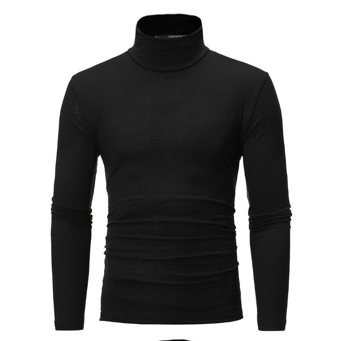 Hoge Nek Lange Mouwen T-shirt voor Mannen Slim Fit Basis Shirt Top