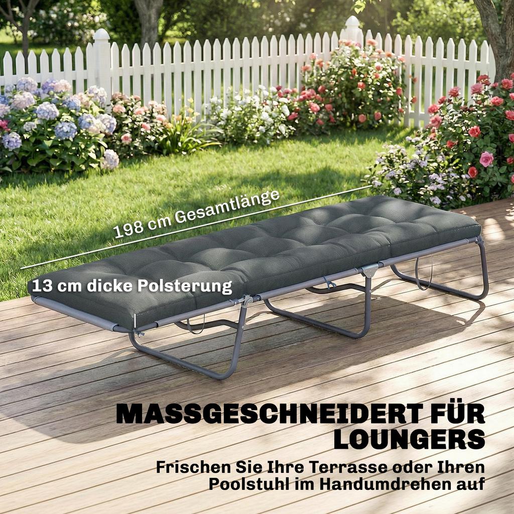 Pallet Cushion Removable Seat Cushion with Fastening Straps Pallet Pad for Most Loungers 198x65x13cm Dark Grey