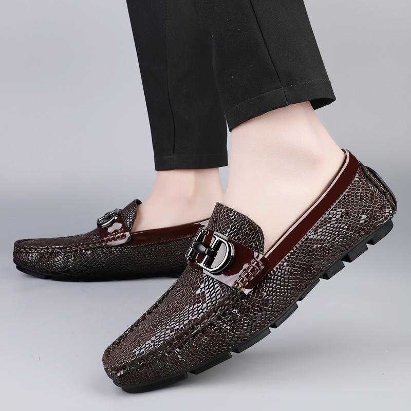 Fashion High Quality Men's Fashionable Snake Skin Pattern Comfortable Business Banquet Leather Shoes Spring New Men's Casual Loafers