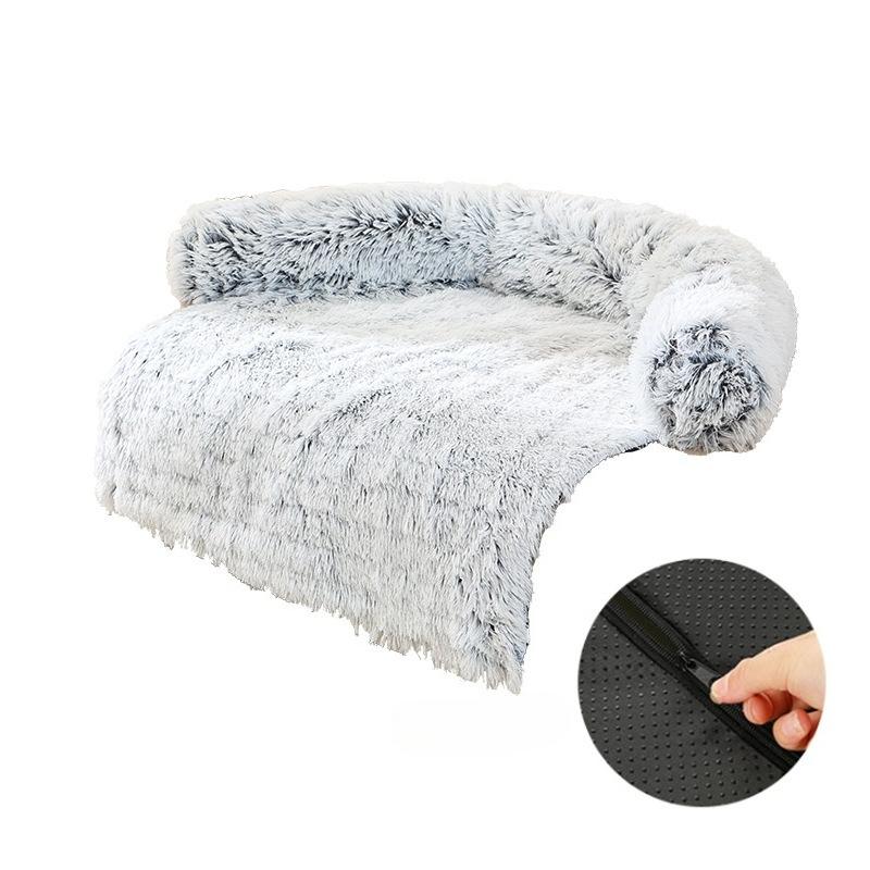 Плюшевый диван-будка для собаки, гнездо для питомца, зимняя лежанка для кошки и собаки, съемная и моющаяся лежанка для собаки, коврик для кошки, коврик для питомца S（76*76*15） коричневый