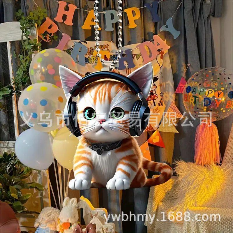 2D Acrylic Cute Cat Rearview Mirror Decoration Pendant, Backpack Keychain Decoration Pendant, Home Decoration