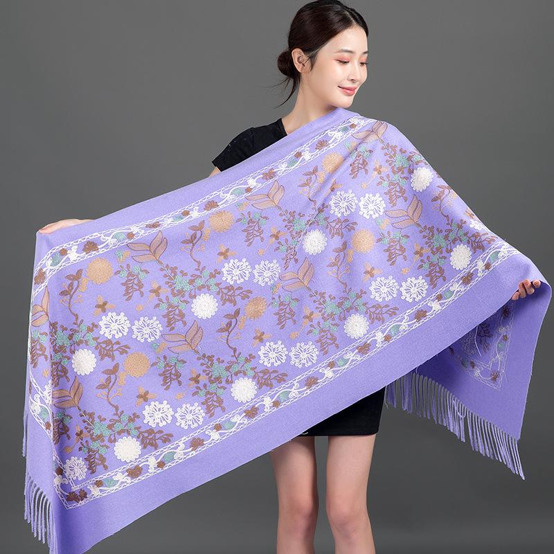 New Winter Shawl Embroider Tassel Women Shawl Thick Warm Cashmere Pashmina Scarves Lady Soft Wrap Bufanda Travel All-Match Scarf