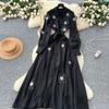 Chic Vintage Three-dimensional Single Breasted Slim Elegant Fairy Korean Fashion Boho Women Clothing Long Dress