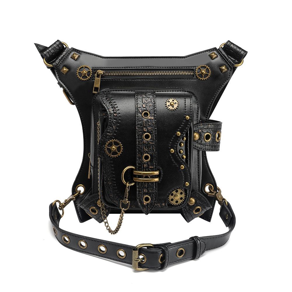 Women's Bag Punk Motorcycle Chain Bags Retro Pockets Men Mobile Phone Pockets Waist Bag Fanny Pack Leg Bag Waist Pack