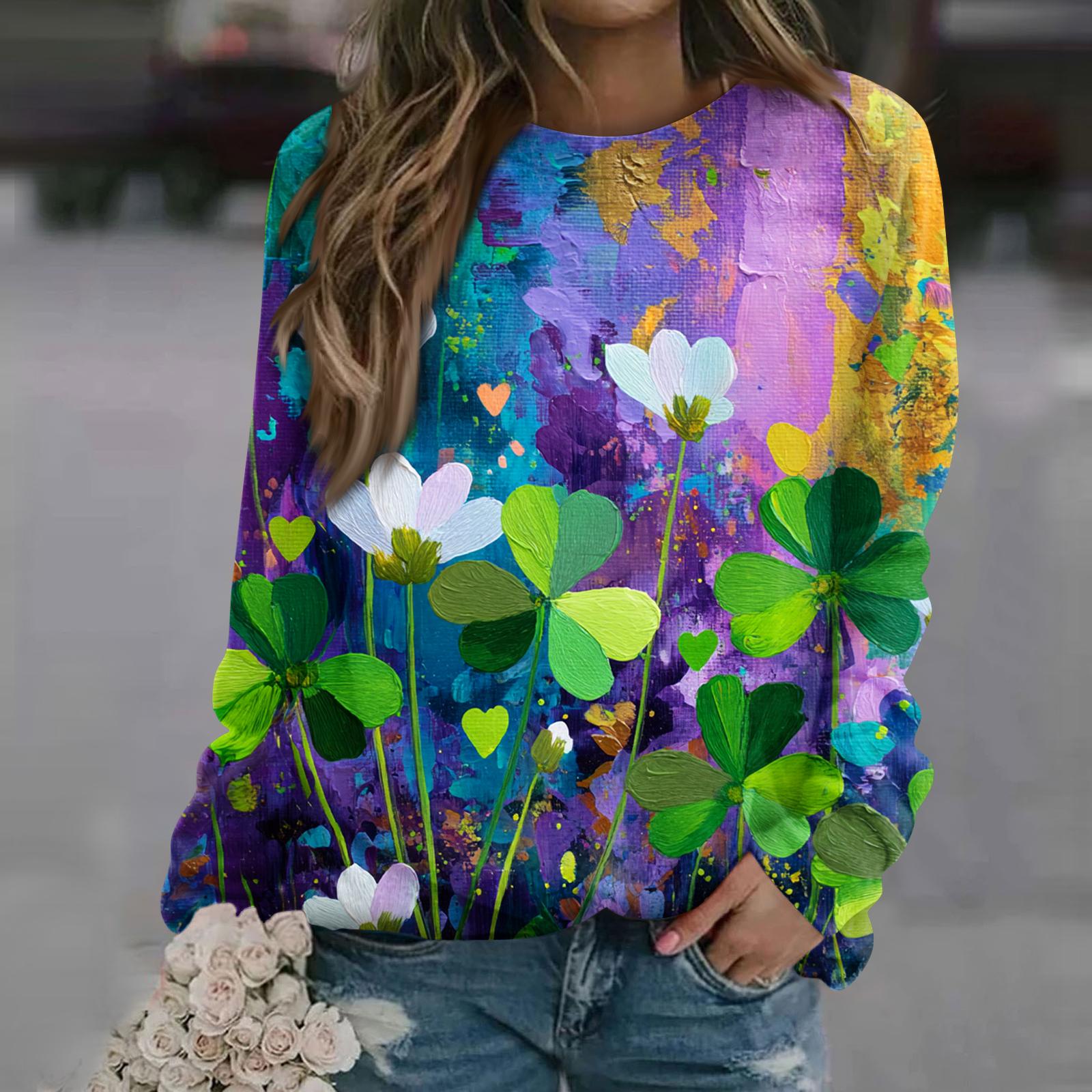 

Women s Fashion Casual Long Sleeve Printed Neck Sweatshirt Top XL