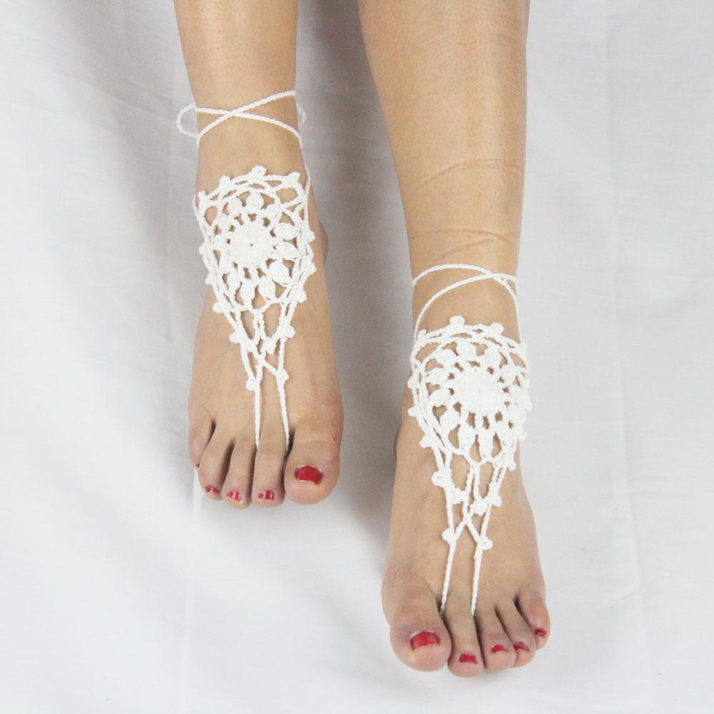 Háčkované barefoot sandály Svatební kotníkové boty Plážové kotníkové boty Ornament náramek na kotník