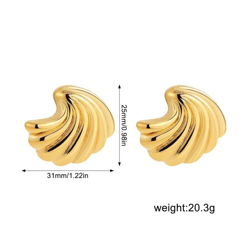 Gold Color Metal Texture Shell-shape Stud Earrings Women 18K Gold Plated Starfish Pendant Layered Chain Necklace Beach Jewelry