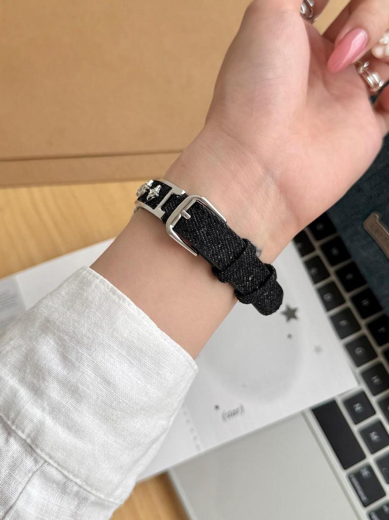 Starry Denim Leather Strap for Apple Watch 11, iWatch 109876E, Huawei GT6, and Xiaomi 9 Pro.
