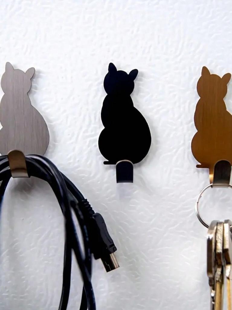 2pcs 304 stainless steel wire drawing process cat shape strong viscose strong load-bearing anti-rust hook, hanging storage key