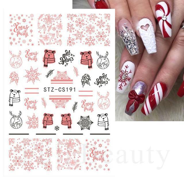 Source Nail Art Stickers, Christmas Gingerbread Man Snowflake Bow Light Strip Snowman Cartoon Nail Stickers