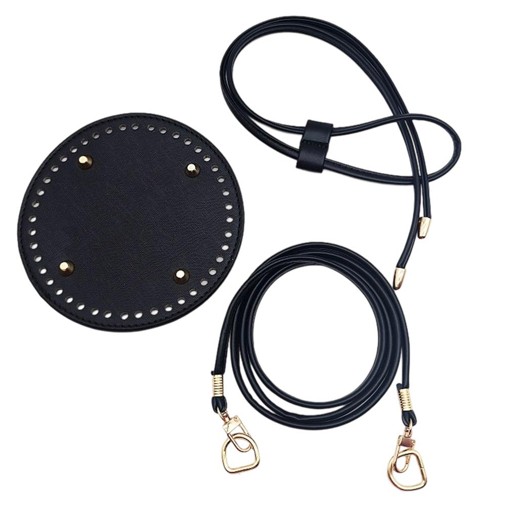 3Pcs DIY PU Leather Crochet Bag Accessories Handmade Drawstring Parts Woven Bag Set Solid Color Bag Bottom Base Bag Strap Handle
