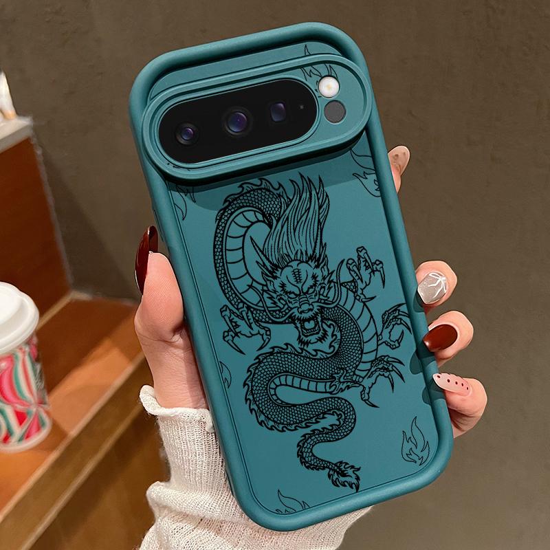 Unearthly Dragon Pattern TPU Matte Case For Google Pixel 9 Pro XL 8 Pro 8A Rose Snake Print Soft Lens Protection Shockproof Phone Cover