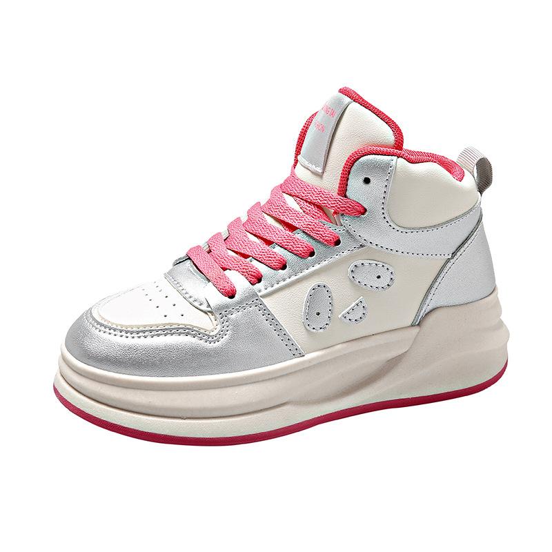 

Новые весенние модные высокие кроссовки с рисунком панды в академическом стиле для женщин, спортивная повседневная обувь на плоской подошве для скейтбординга 35 серебряный