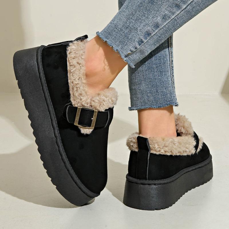 Foreign Trade New Muffin Thick-soled Wool Mouth Low-top Cotton Shoes Women's Northeast Winter Round Head Warm Velvet Buckle Snow Boots