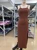 2026 European & American Style Spaghetti Strap Bodycon Dress - Waist-Cinched, Long Skirt with Sexy Slit In Solid Color.