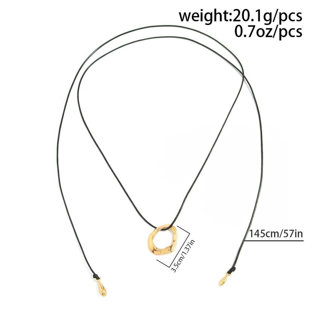 Salircon Vintage Irregular Geometric Hollow Round Pendant Necklace Women Adjustable Long Black Leather Rope Choker Charm Jewelry