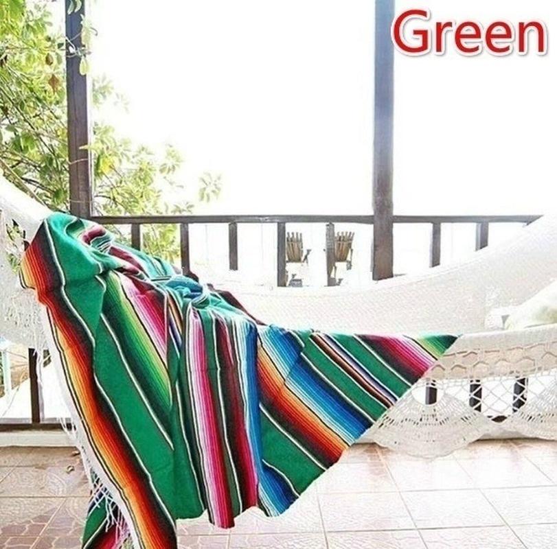 

Нове 8-кольорове бавовняне ковдро в мексиканську смужку на відкритому повітрі Райдужна пляжна ковдра Матрац з пензликом Ліжко Дорожній килимок для пікніка Чохол на диван 120 x 180cm зелений