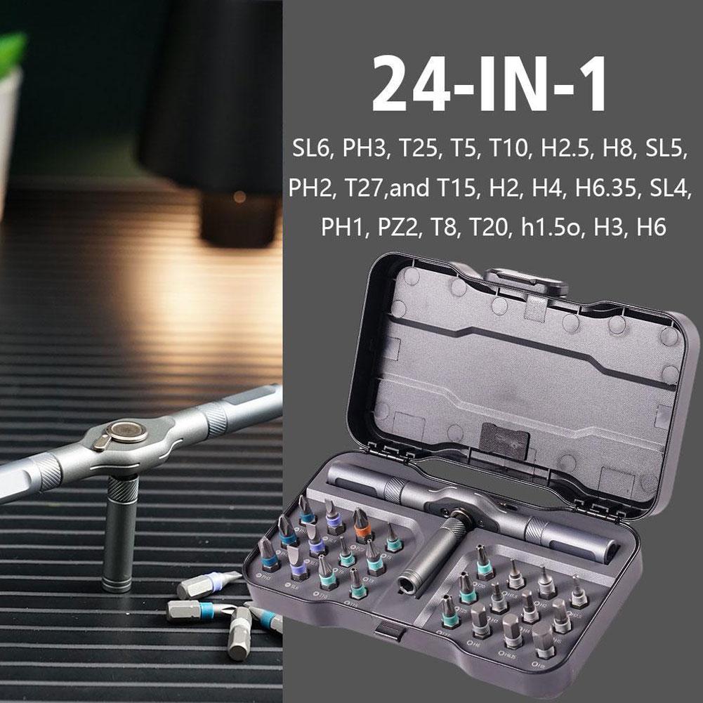 Multi-purpose 24 In 1 Ratchet Wrench Screwdriver S2 Magnetic Bits Detachable T Ratchet Handle Magnetic Screw Screwdriver Tool