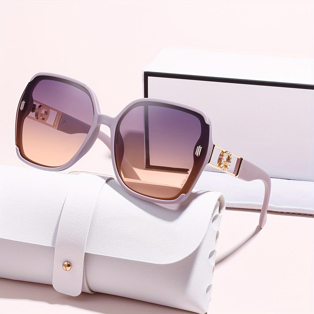 Luxury Oversized Square Fashion Glasses - Lavender Purple, PC Frame with Golden-Tone Hinges