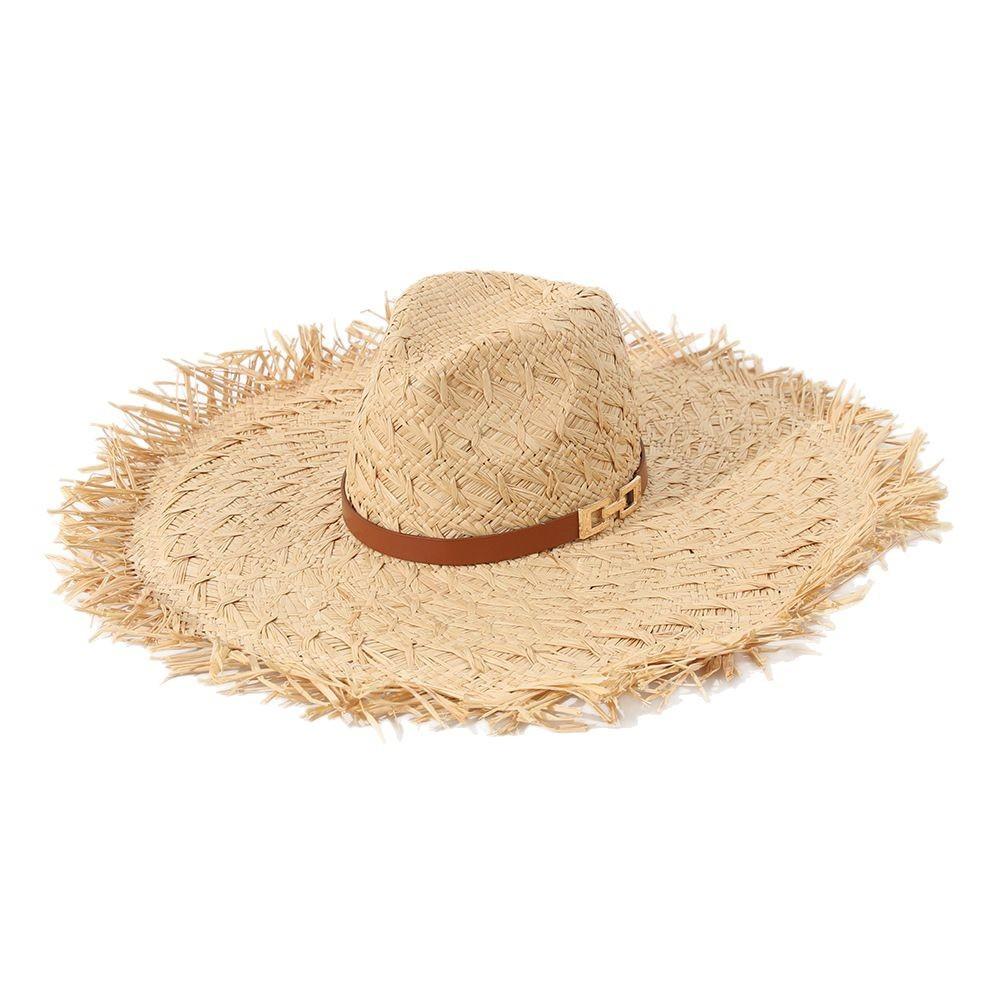 Big Brim Hand Woven Lafite Straw Hat Panama Sun Hat Seaside Vacation Fashion Rough Edge Design Sun Hat