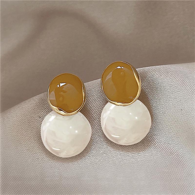 Braun-beige Acryl-Ohrhänger für Frauen, doppelte ovale Form, geometrisches Statement, schöne süße kleine Ohrringe, Boucle d'oreille