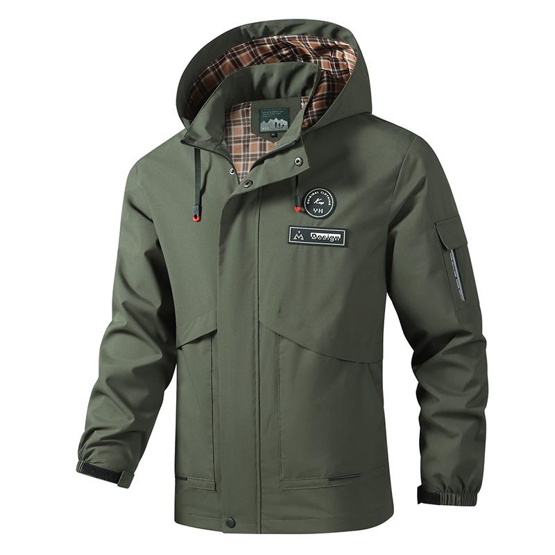 European Men's Casual Hooded Windbreaker Jacket with Detachable Hood, Plus Size.