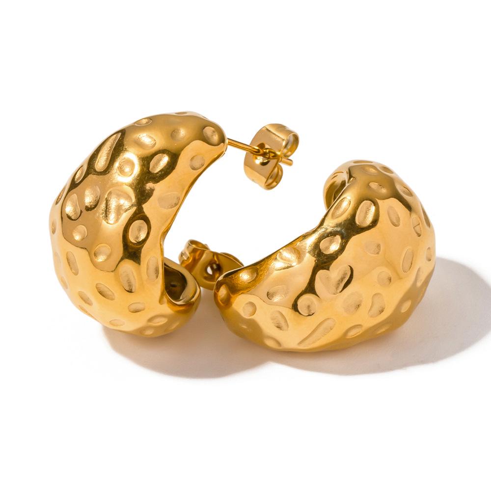 

Classic Light Luxury Hammered 18k Gold Stainless Steel Teardrop Earrings