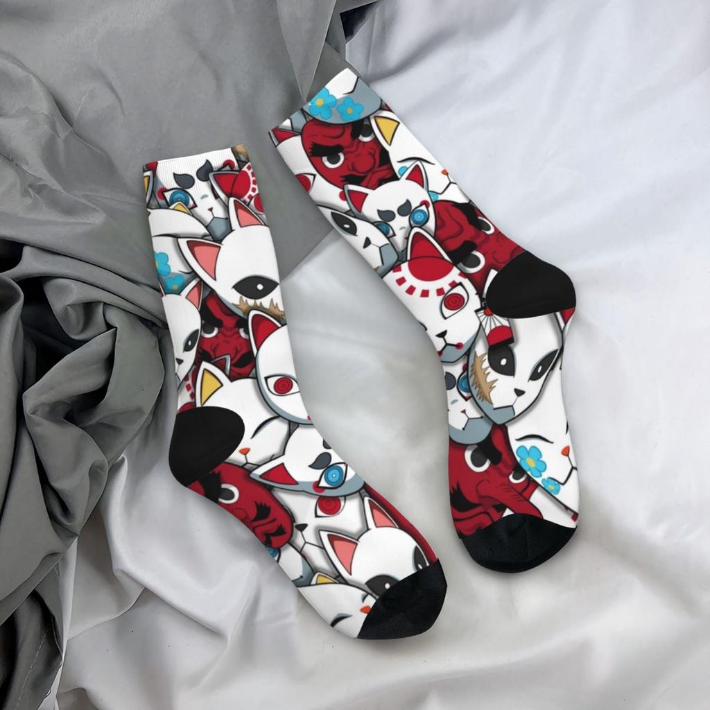 Demons Masks Socks Spring Anime Print Stockings Kawaii Men High Quality Socks Graphic Cycling Anti Skid Socks
