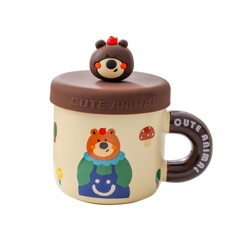 Creative Cartoon Mug Ceramic Cup Water Cup with Lid Cute Coffee Cup Children Water Cup Gift Birthday Gift