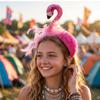 Women Headband 3D Flamingo Design Pink Feather Soft Velvet Fabric Hair Hoop Summer Beach Festival Party Hair Accessory