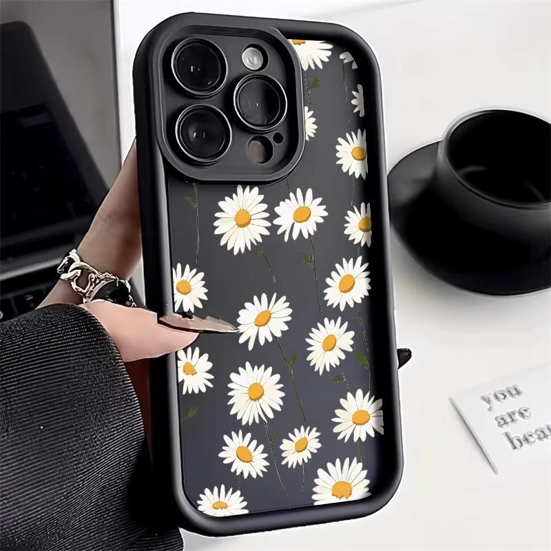 Daisy Flower Silicone Phone Case For iPhone 13 Case iPhone 11 12 14 15 16 Pro Max XR X XS 7 8 Plus SE 2 3 Soft Shockproof Cover