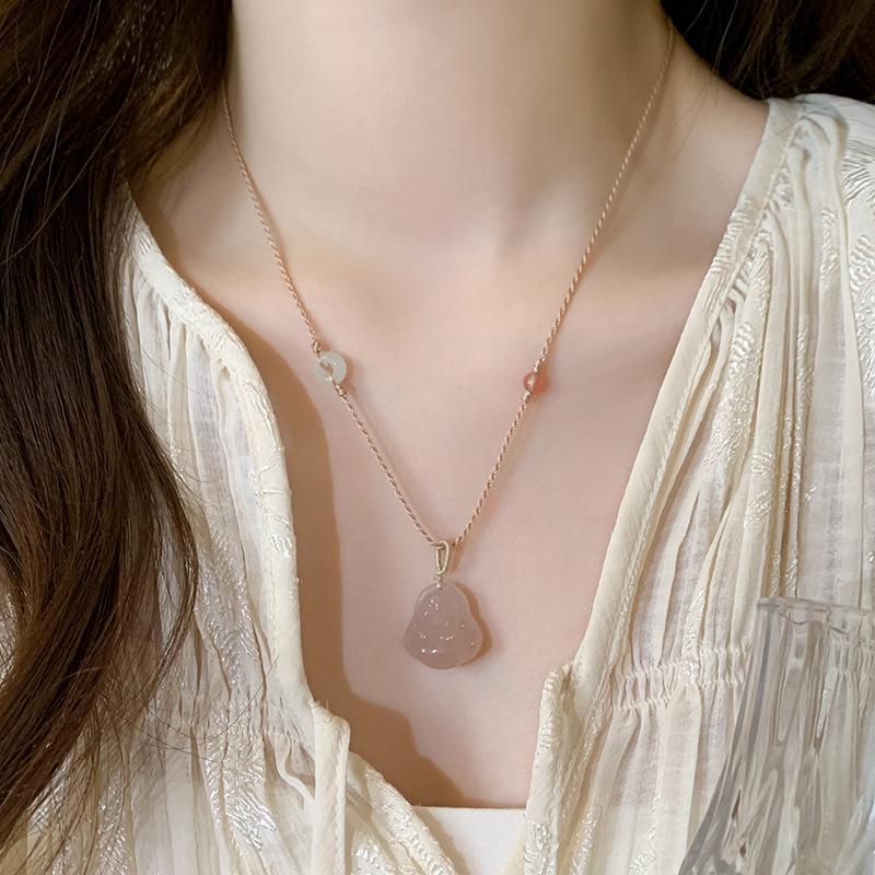 Natural Chalcedony Buddha Necklace Light Luxury New Chinese Collarbone Chain Temperament Sweet Versatile Jewelry