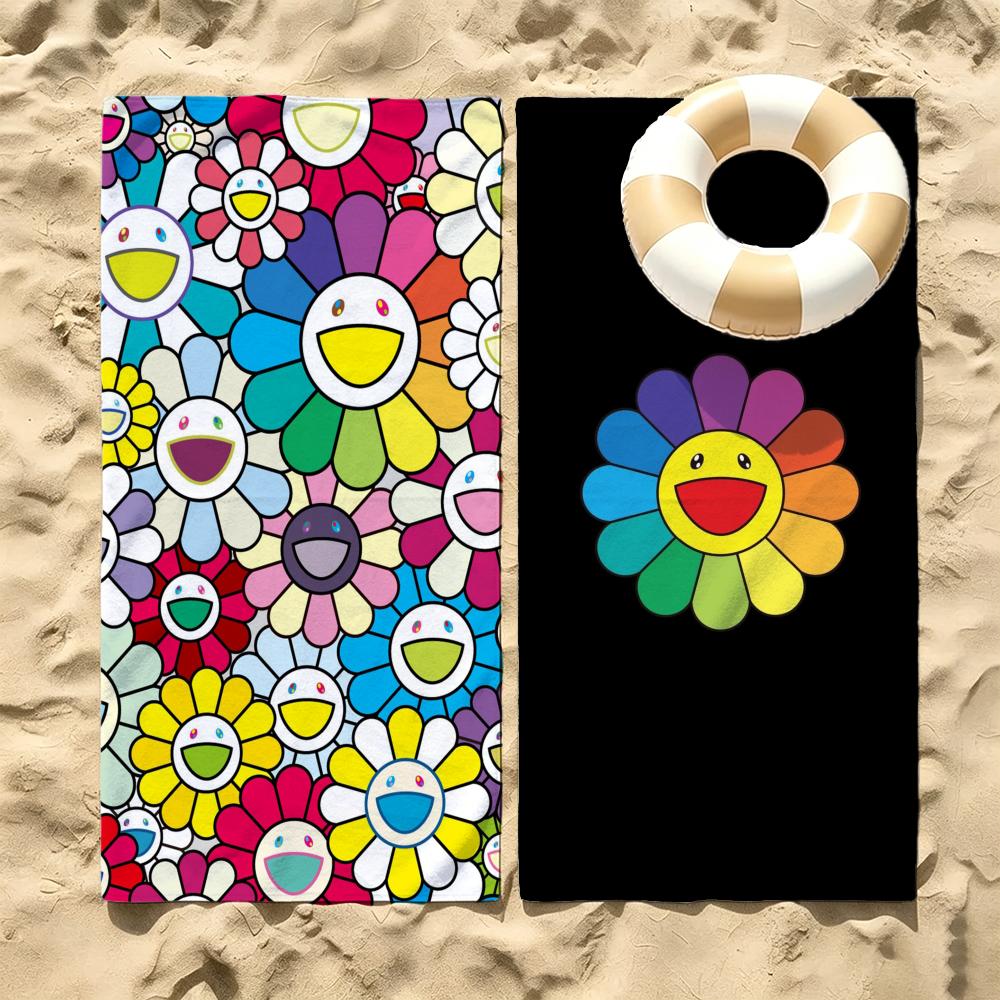 Artist Takashi Murakami Smiley Flower Towel Microfiber beach towel, quick-dry, sand-free, ultra-fine fiber, super soft.