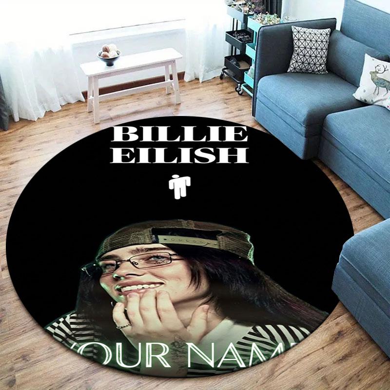 Billie Eilish Custom Name Round Area Rug,Carpet Rug for Living Room Bedroom Sofa Playroom Decor,Non-slip Floor Mat