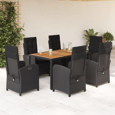 Vidaxl 7-Cz. Garden Furniture Set With Cushions, Black, Poly Rattan