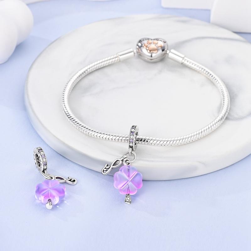 Charms Copper Purple Glass Flower Family Pendant Beads Fit Charms Plata Original Bracelet Beads Women Jewellery Making