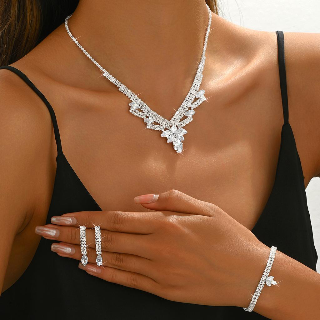 Collana Lusso Clavicola Cena Gioielli Matrimonio Festa Collana Orecchini Bracciale Set Accessori Abito