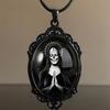 Geometric Gothic Black Glass Pendant Necklace With Alloy Chain For Unisex Fashion