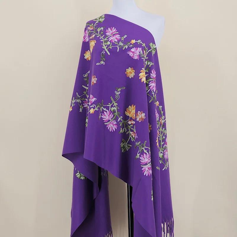 New Chinese Embroidered Scarf For Woman Imitation Cashmere Hand-Embroidered Warm Shawl Autumn And Winter Thickened