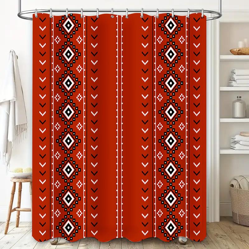 GAEVintage Style Bath Shower Curtain with Tribal Red White Black Design Waterproof Polyester Fabric Size 72x84 Inch for Bathro