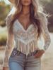 2026 Spring/Summer Women's V-Neck Lace Shirt with Tassel & Hollow Design
